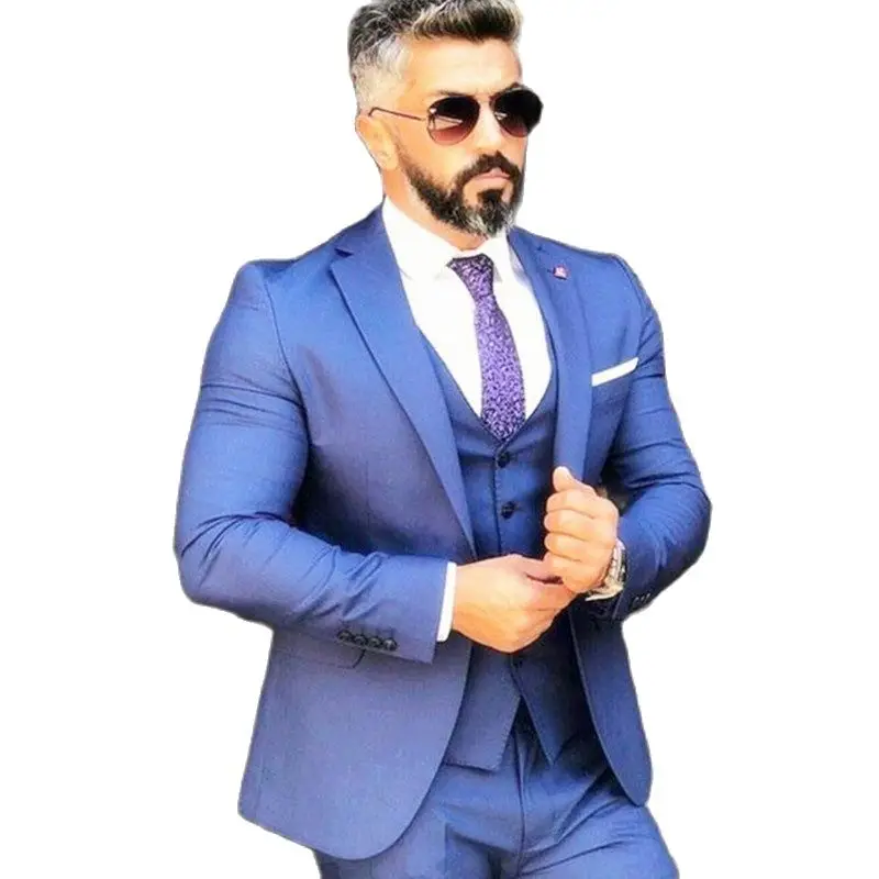 

New Royal Blue Suits For Business Men Wedding Groom Tuxedo Latest Slim Fit Costume Homme Mariage Terno Masculino 3piece