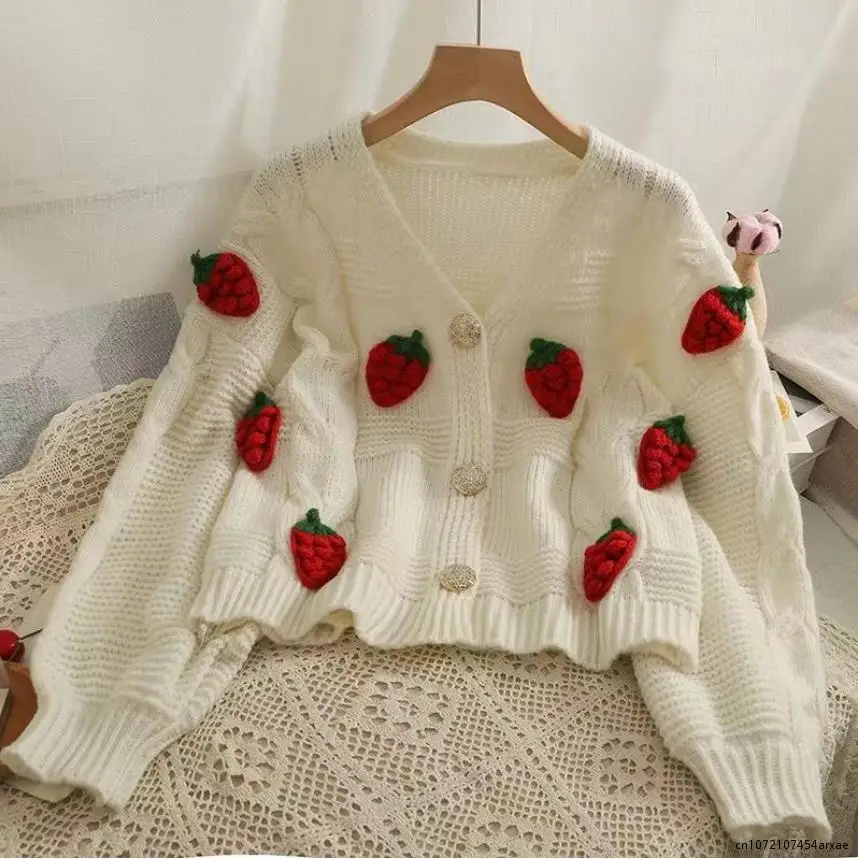 

Korean Fashion Strawberry Sweaters Cardign for Women Autumn Winter Long Sleeve Knitted Woman Cardigan Single Breasted Jackets