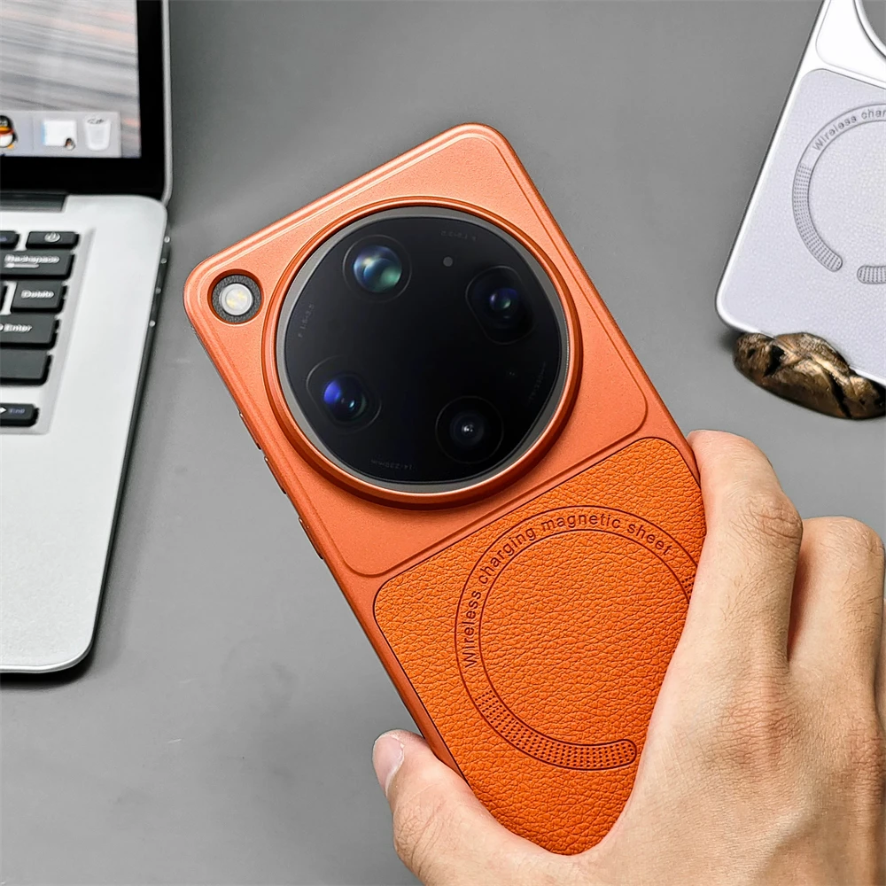 Luxury Litchi Texture PU Leather Magnetic Slim Case - Ultra Thin Wireless Charging Hard Cover