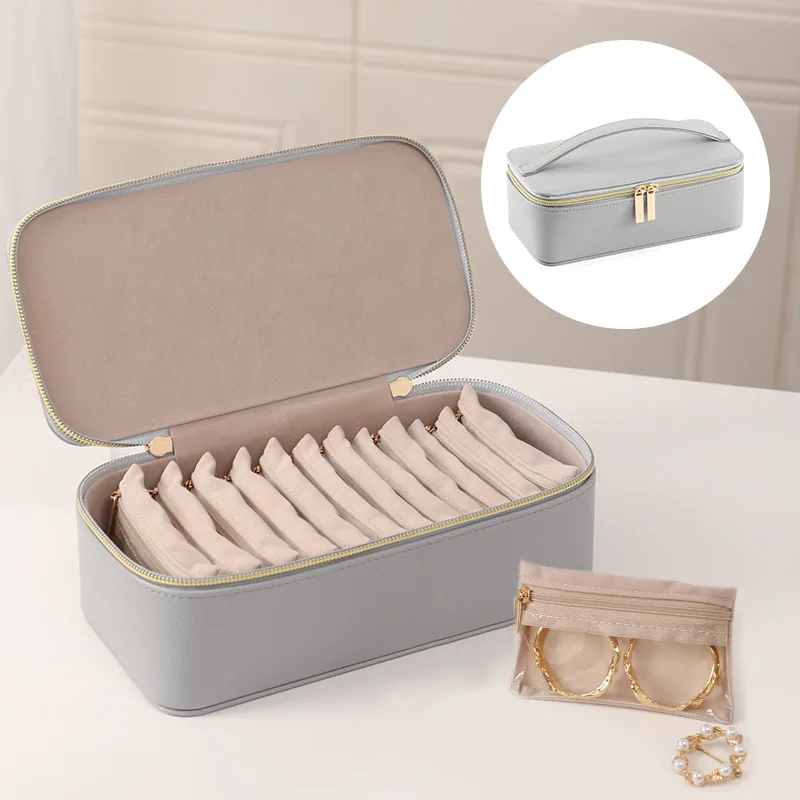Organizzatore di gioielli da viaggio, custodia per gioielli con 1 borsa per gioielli in velluto Scatola portaoggetti portatile per gioielli da viaggio Regali di San Valentino - immagine 6