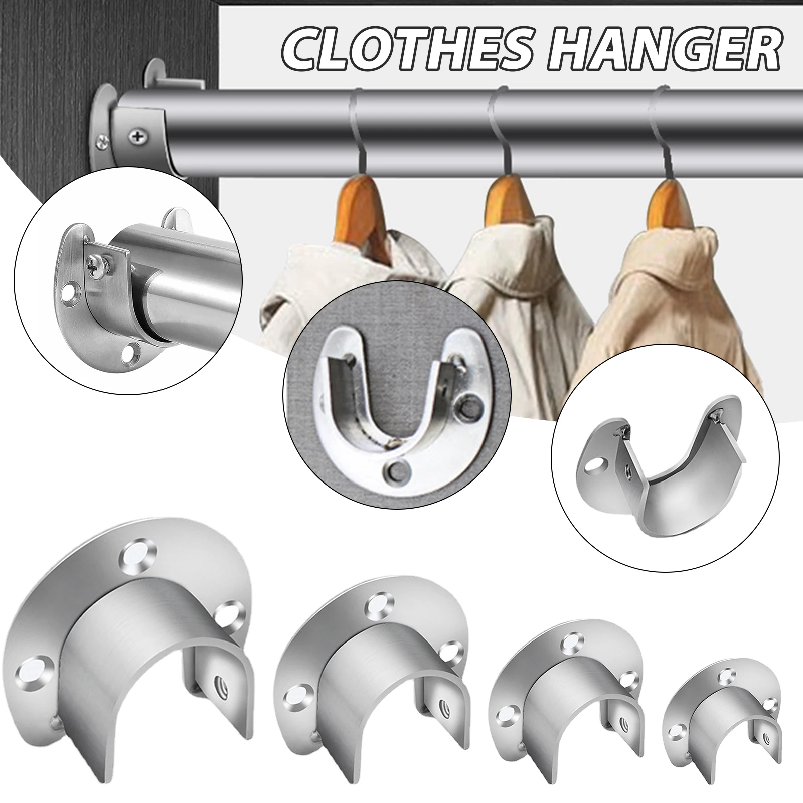 10pcs Wardrobe Pipe Bracket 19mm Dia Wall Mount Hanging Rail Rod Support Socket