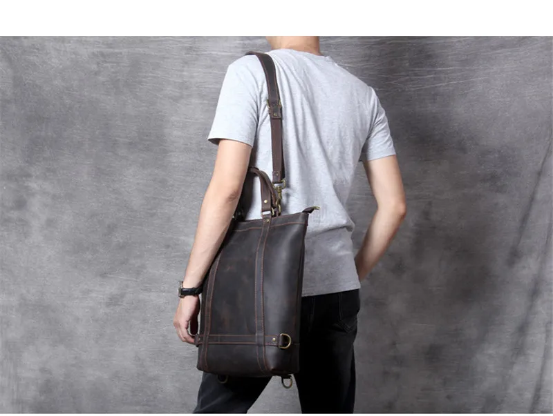 Pndme Vintage verrückte Pferd Rindsleder Männer Frauen Rucksack Reisen natürliche Echt leder multifunktion ale Bagpack Arbeit Laptop Bücher tasche – Detail 4