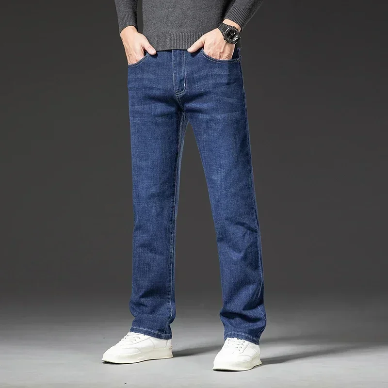 2024  Loose Straight Stretch Cashmere Trousers Denim Multiply  New In Fleece Jeans Thick Warm New Winter Men's PantsPlus Size 3