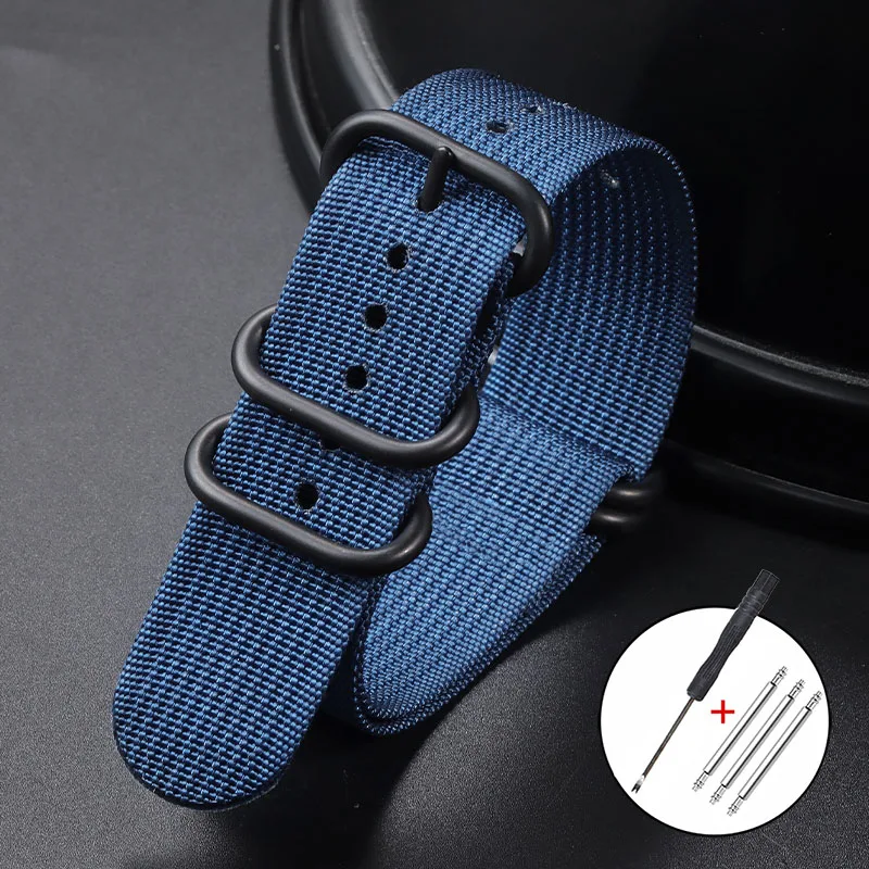 Ribbed Nylon Watch Strap with Black Buckle - Military Style Bracelet