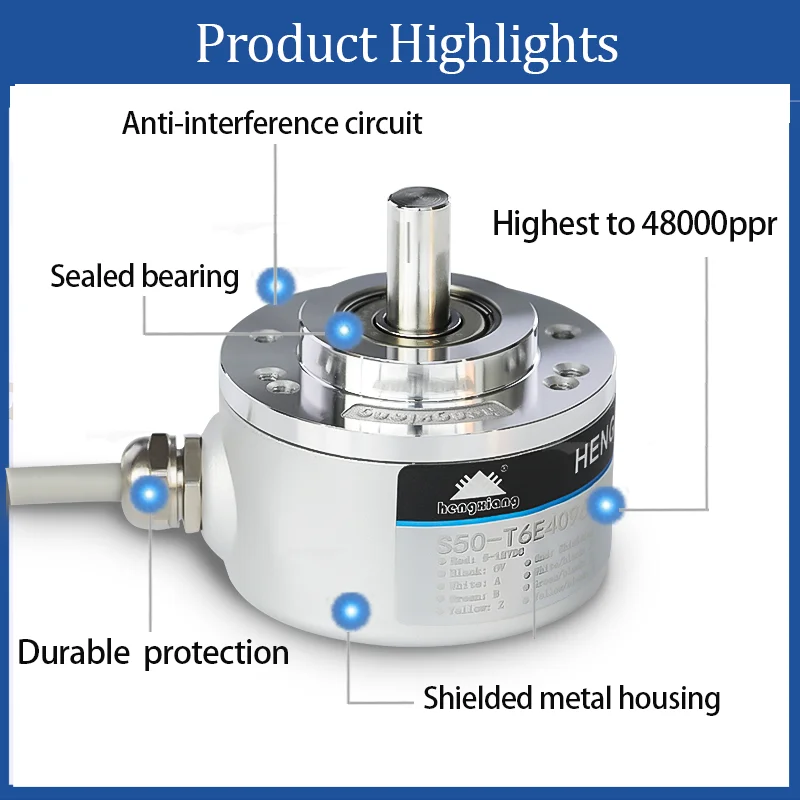 S50 10mm Solid Shaft Incremental Rotary Encoder 1000ppr TTL HTL For CNC Machine