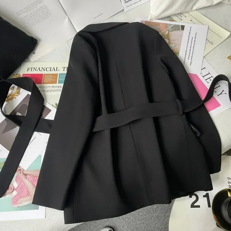 2023 New Women Blazer Spring Autumn Casual Long Sleeve Suit Jacket Korean Fashion Office Commute Business Elegant Tops Belt