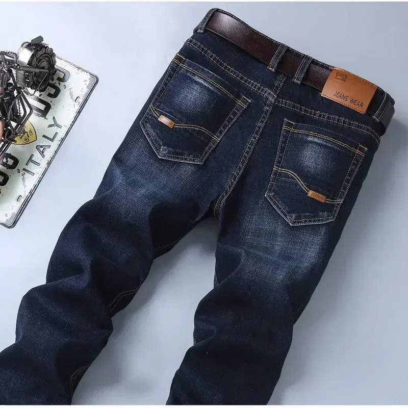 thumbnail image 1 of Pantalones vaqueros elásticos para hombre, rectos, con bolsillos, para trabajo, estilo retro, años 90, estilo gótico, 1 of 5