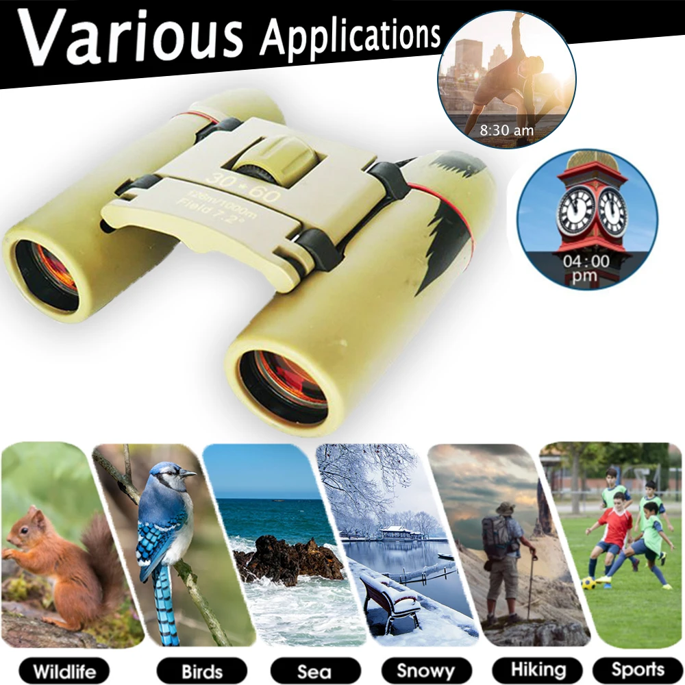 30x60 Professional Telescope Mini Compact Folding Binoculars HD Portable for Child Outdoor Bird Watching Camping Travel Gift