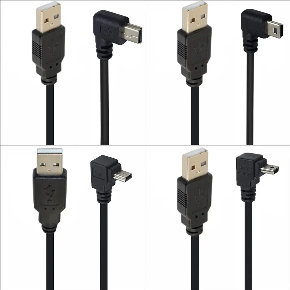 Mini cavo USB Combo Mini USB ad angolo retto e angolo sinistro maschio A USB tipo A 2.0 cavo di sincronizzazione e ricarica dati maschio ad angolo retto 0.25M  44