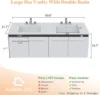 60"LED Floating Bathroom Double Vanity with Sink Combo, Modern High Gloss Wall Mounted Bathroom Storage Cabinet with 3 Hole Sink 2