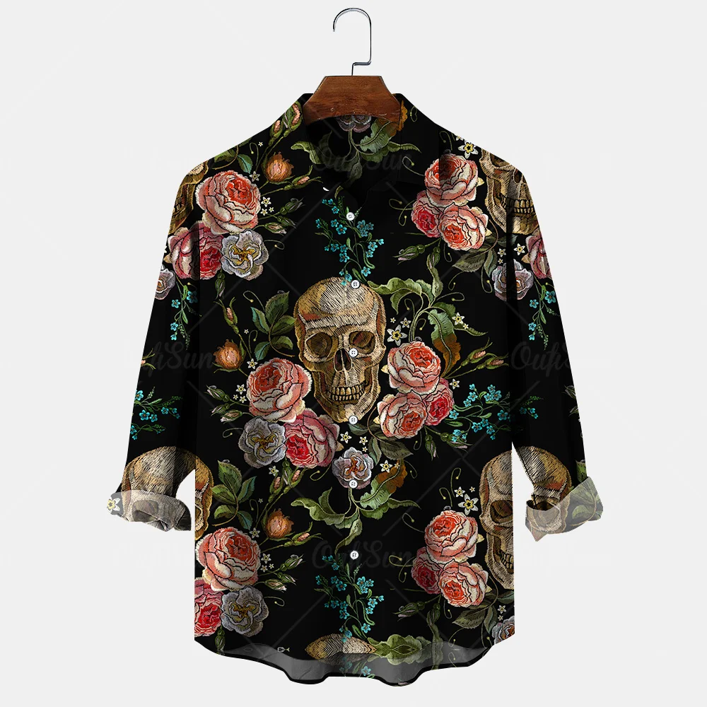 Men's Long Sleeve Skull Shirts For Men Skull Horror Street 3d Printed