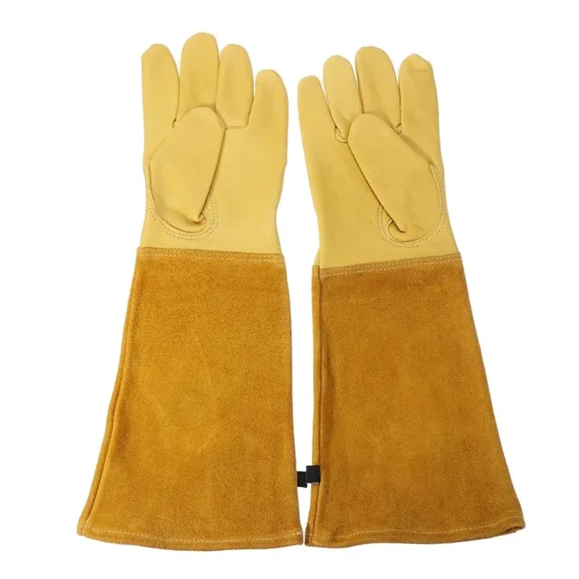 Long Tube Gardening Safety Working Gloves Leather Breathable Gauntlet Pruning Gloves Garden  Industrial Protective Work Gloves 6