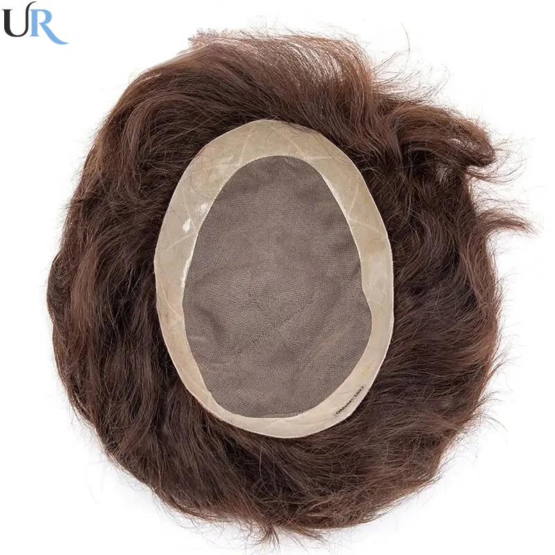 Durable Male Hair Prosthesis Natural Human Hair Fine Mono Men Toupee Replacement System Unit Man Hairpiece Men Wig