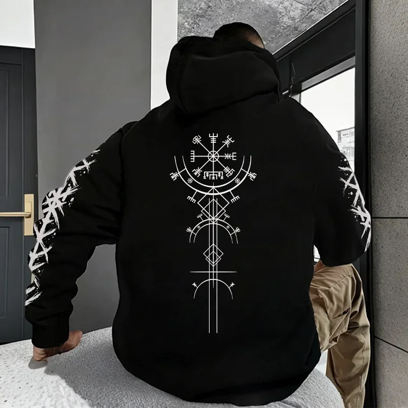 Men's Ancient Viking Rune Pattern Hoodie Sweatshirt