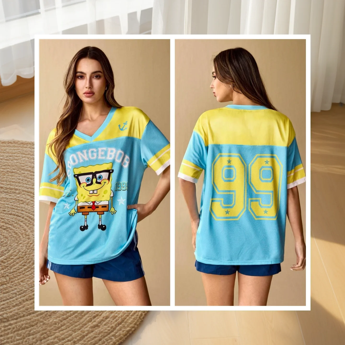 Erwachsene und Kinder Nr. 99 Bikini Bottom Player! SpongeBob Doppelseitig 3D-Bedrucktes Trikot, Auffälliger Streetwear-Look