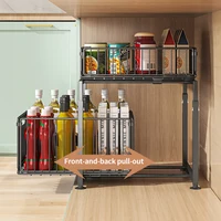 Adjustable Height Household Cabinet Basket, Double Drawers, Sliding Sink Storage Rack, Space Saving Kitchen Storage Rack 3
