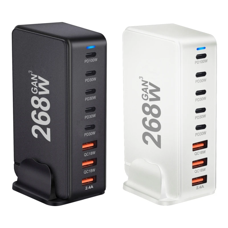 268W GaN 데스크탑 충전기, 8 포트 USB PD 충전기, 3.0 USB C 타입 고속 충전기, 아이폰 15 맥북용 모바일 USB 충전기