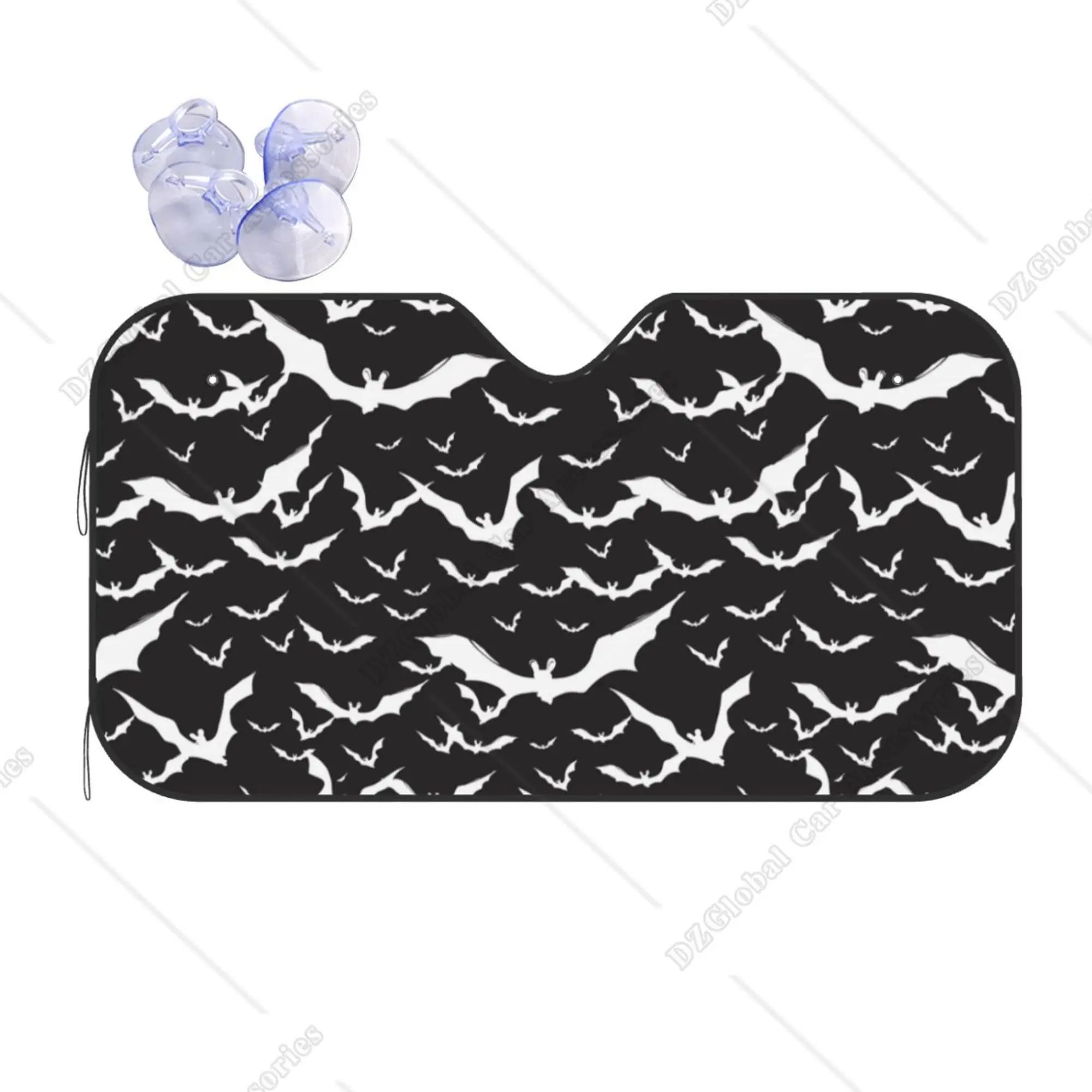Halloween Cool Goth Gothic Bat Black and White Windshield Sun Shade Front Protector Folding Car Sun Visor Blocks Uv Rays Cool