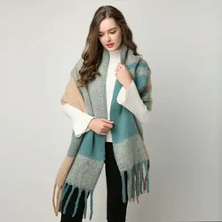 Luxurious Unisex Cashmere Scarf - Cozy Colorful Plaid with Long Tassels - One Size (9)