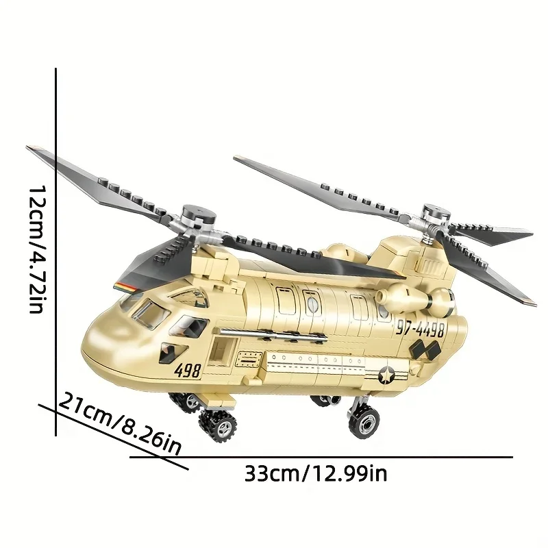 Assembled Building Blocks Military Series CH-47 Chinook Medium Transport Helicopter Toy Gift