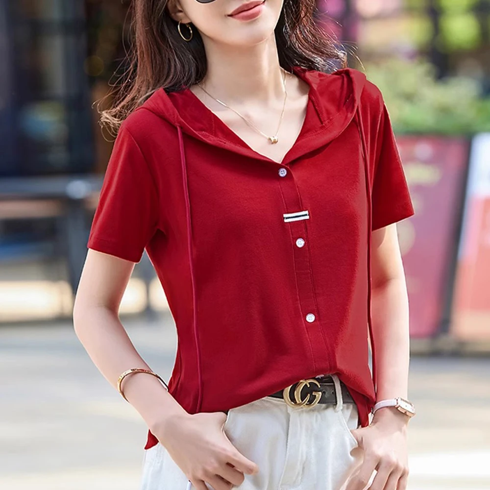 European Station Short sleeved T-shirt Women's Summer New Fashion Light Luxury High Quality Loose Large Casual Hooded Top