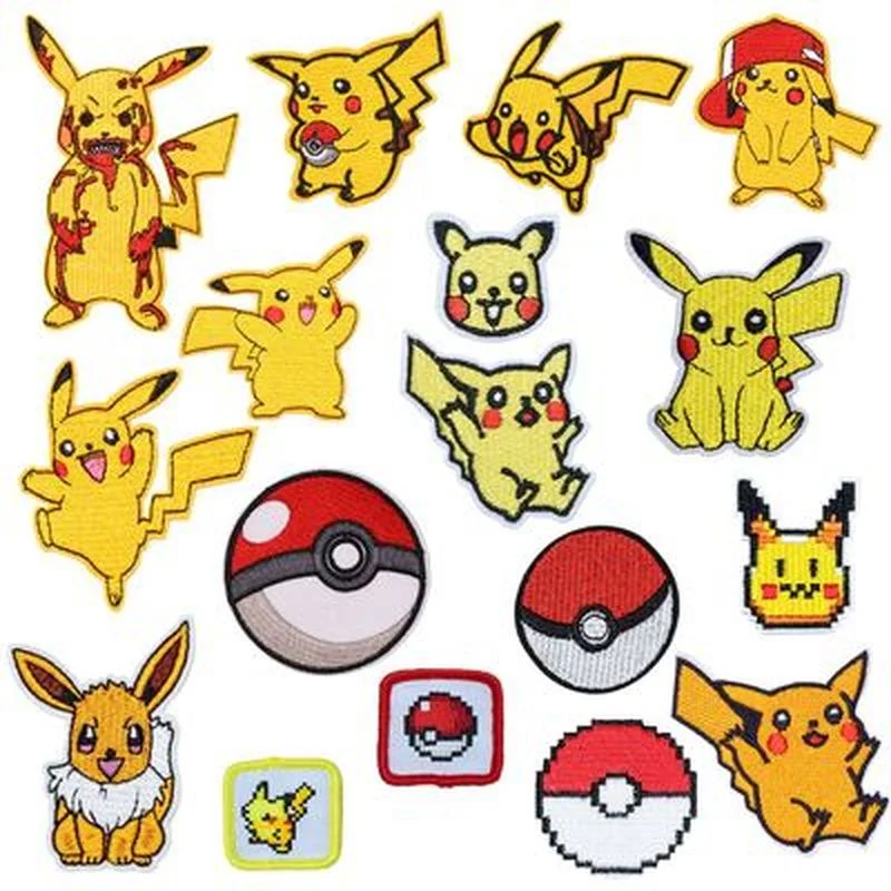Pokemon Pikachu Patch Ricamate Per Abbigliamento Cute Anime Iron On Patch Stripe On Clothes Applique Jacket Jeans Patch