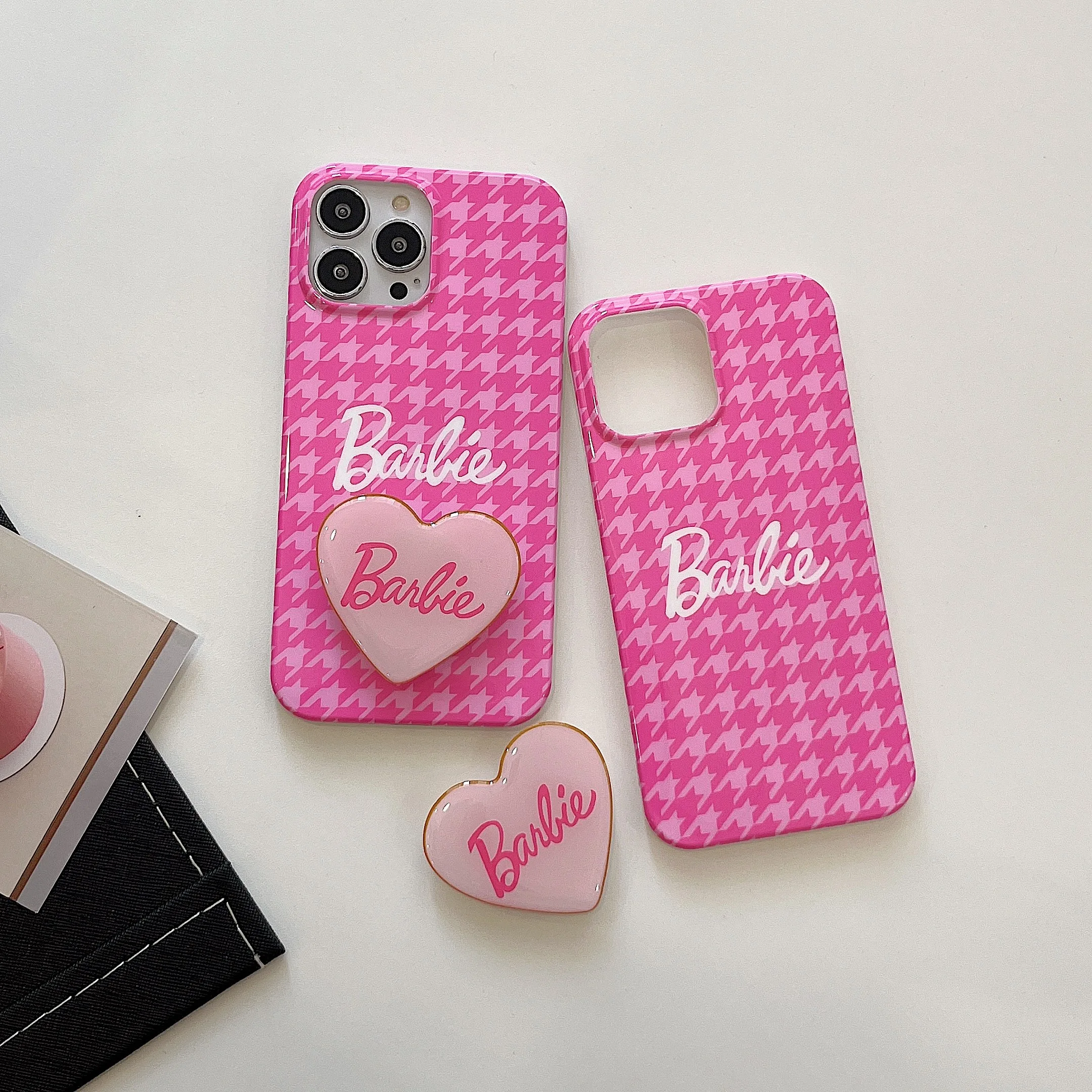 Cute Pink Barbies Doll With holder Phone Case For Iphone 11 12 13 14 Pro Max X Xs Xr 7 8 Plus SE 2020 Soft Silicone TPU Cover