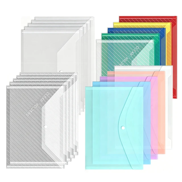 Document Folder Plastic Envelope Transparent Reusable Envelope Waterproof Folder With Buttons For School Office Supply TMZ 1