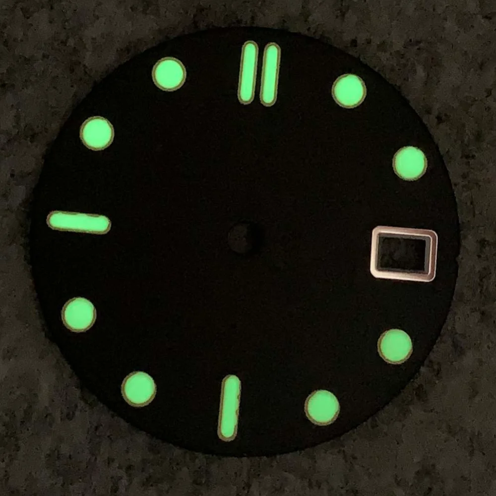 Watch Dial 28.5mm Green Luminous Watch Faces Sunray / Frosted Dial Accessories for NH35/NH36/4R/7S Movement