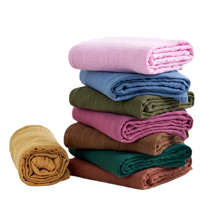 Kangobaby #Old Time# 2pcs Set Solid Color Reusable Soft Breathable Baby Muslin Swaddle Blanket 4