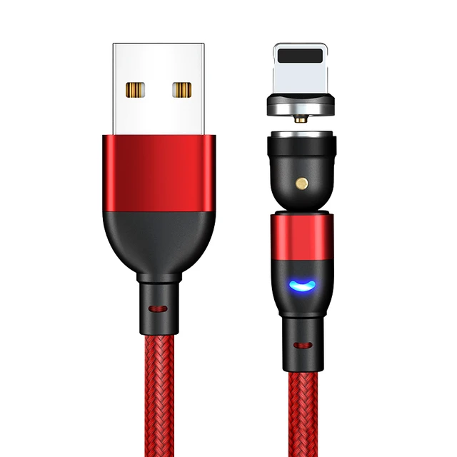 ZUIDID 540 Rotate Magnetic Cable Fast Charging Magnet Charger Micro USB Type C Cable Mobile Phone Wire Cord For iPhone Xiaomi RED For iPhone