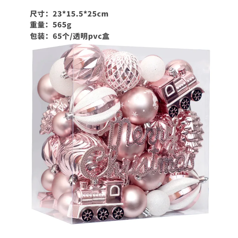 thumbnail image 1 of Juego de 65 bolas navideñas decorativas pintadas en oro blanco, adornos colgantes para árbol de Navidad, 1 of 5