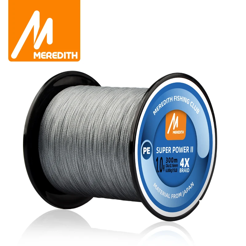 Ligne de pêche tressée MEREDITH 4 brins 300M 15-80LB, multifilament lisse pour leurres et appâts