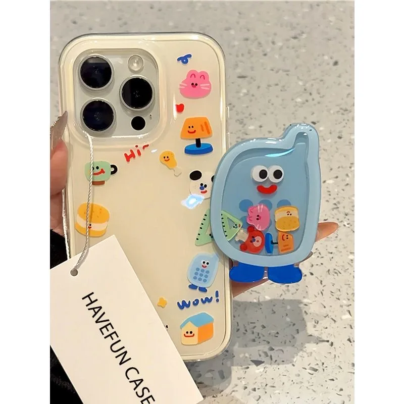 Cartoon Shakeable Grip Tok Holder White Acrylic Hard Phone Case