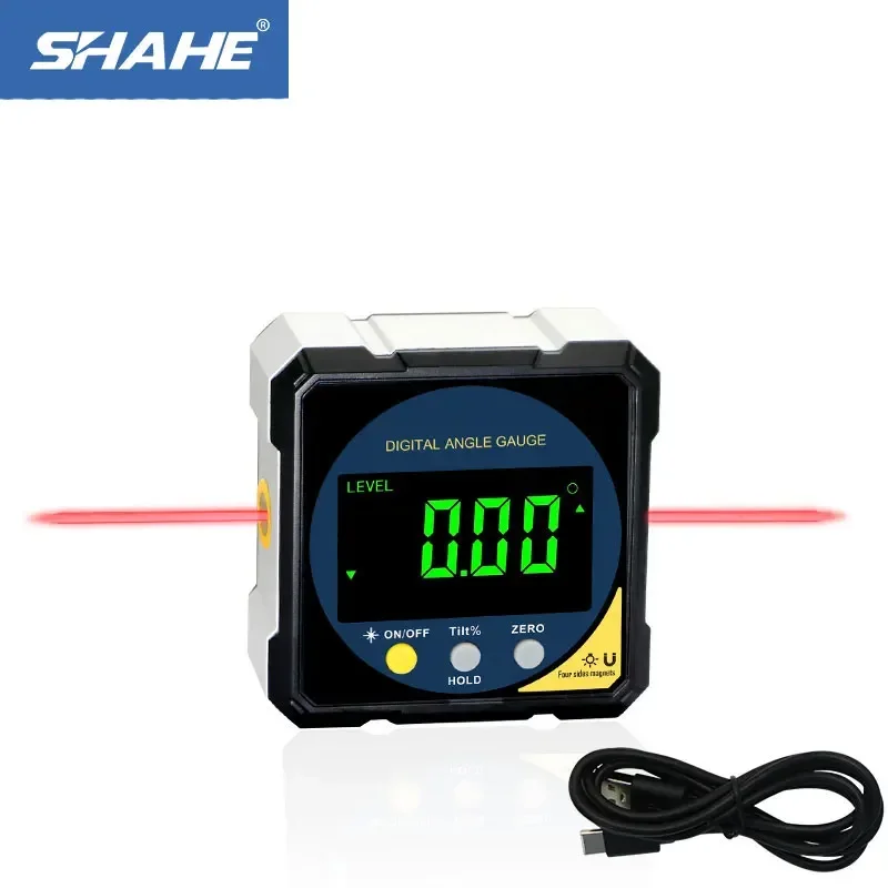 Digital Angle Protractor Level Gauge Angle Measuring Tool Angle Protractor Digital Angle Meter Digital Level 2-side Laser Digital Electronic Level And Angle Gauge Aluminum Framework 4-sides Magnet Rechargeable Battery