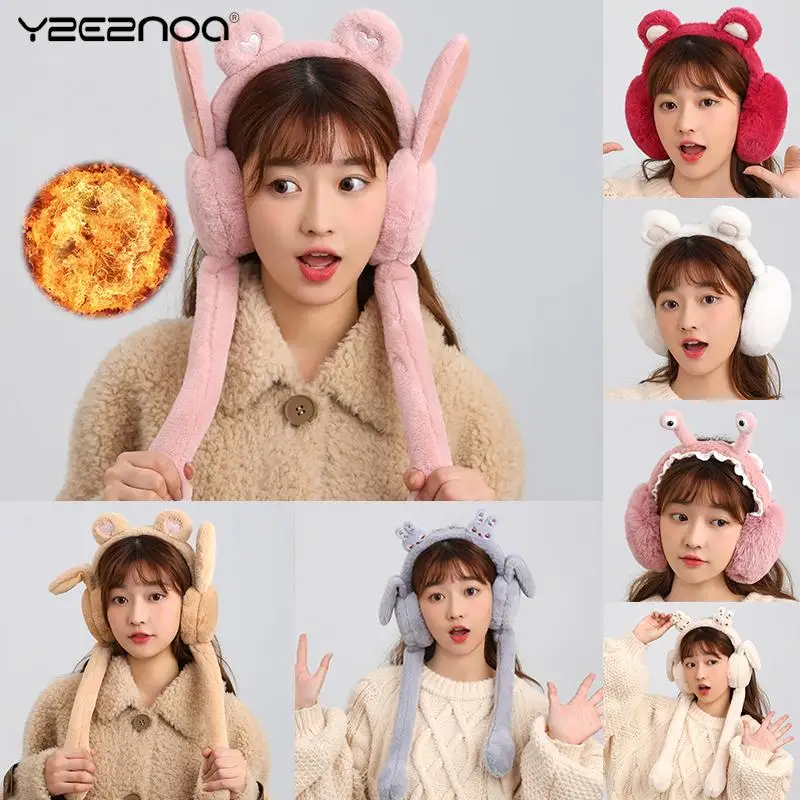 

Airbag Rabbit Ear Warmer Bear Snails Thicken Windproof Coldproof Ear Cover Thermal Soft Plush Earmuffs For Outdoor Sport