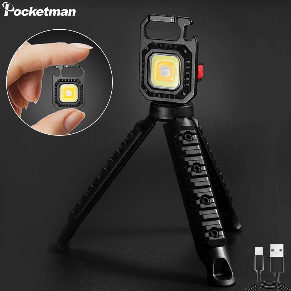 

Mini Portable Keychain Flashlight with Tripod Pocket Torch Work Magnetic Light Bracket Outdoor Camping Hiking Fishing Emergency