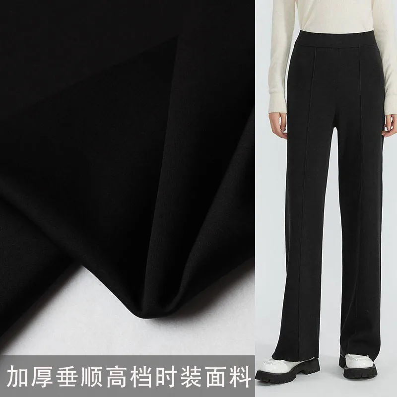 610g Girdear Grain Cloth Clothing Fabric High-Grade Anti-Wrinkle Spring and Autumn Four-Sided Stretch Trousering Black Roman