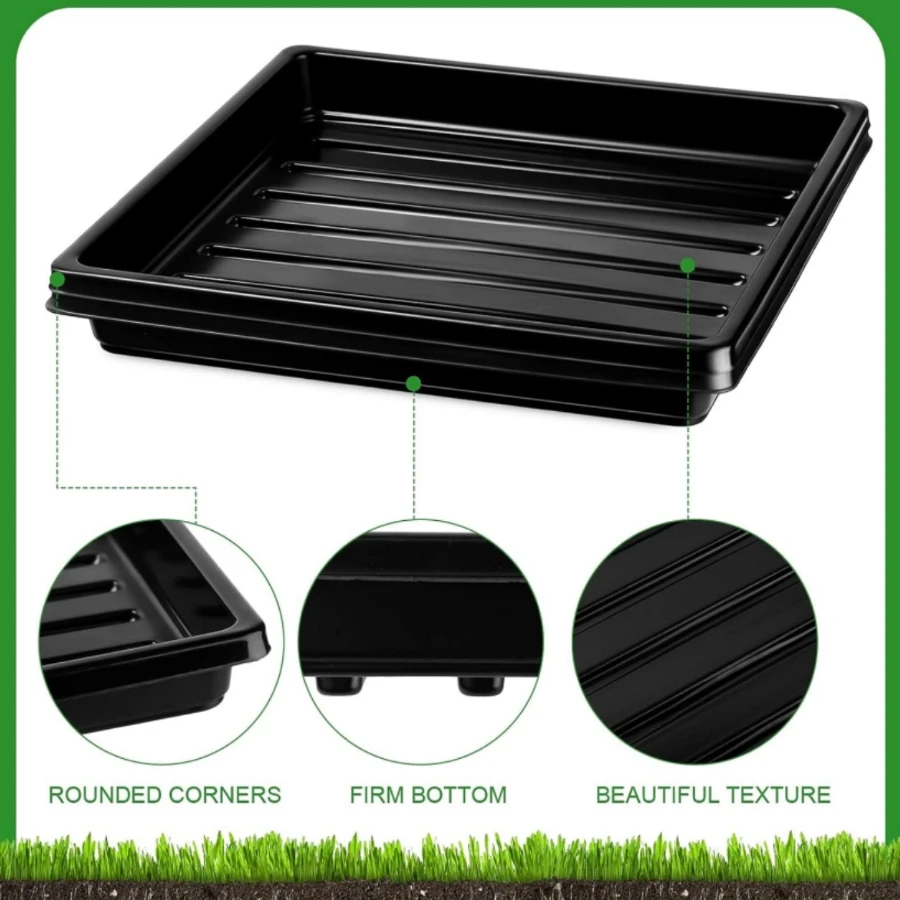 27x27cm Square Plastic Garden Seed Starter Grow Trays No Drain Holes Plant Seeding Tray Flats for Growing Microgreens Wheatgrass