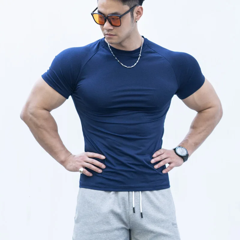 

Summer Trendy Brand Fitness T-shirt Men's High Elastic Quick-drying Tight Top Breathable Sports Short-sleeved