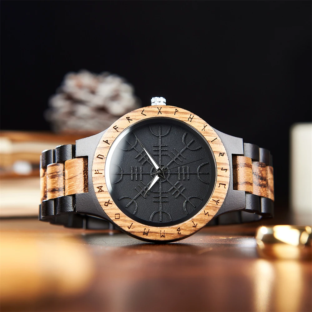 BOBO BIRD Viking Men's Watches Wooden Wristwatch Idea Gift for Men Clock Support Personalized Dropshipping