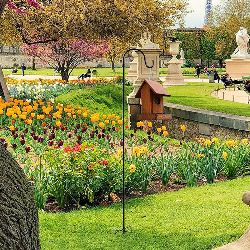 Garden Outdoor Single Hook With Base Single Hook For Plant Baskets Adjustable Shepherds Metal Hanger