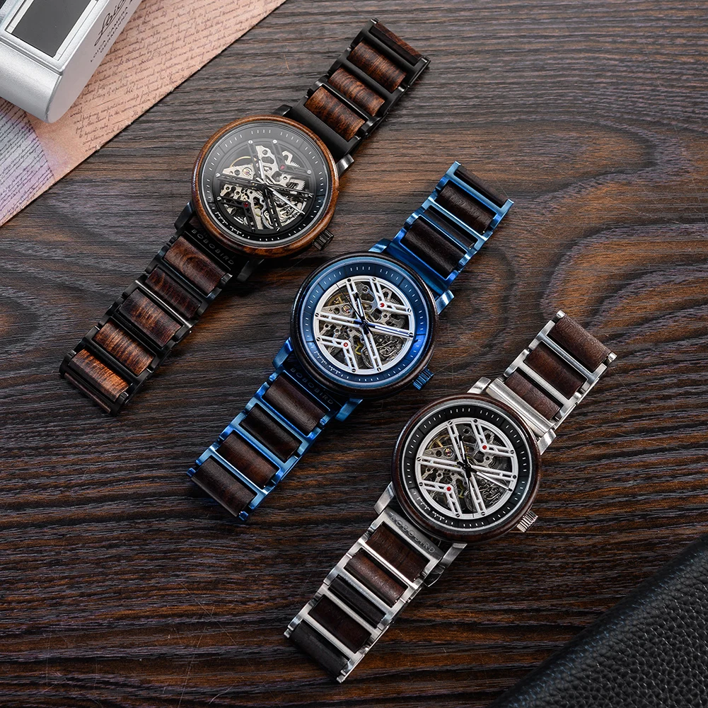 Mechanical Watch BOBO BIRD New Top Business Men Engraved Wood