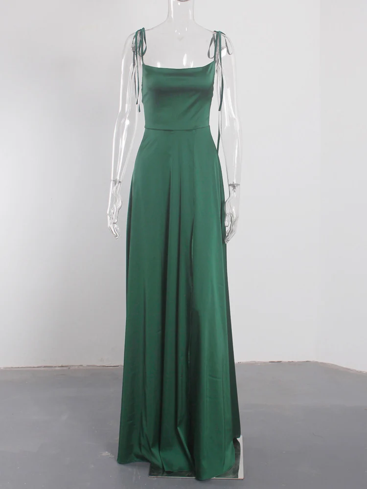 white evening dresses Sexy Mint Backless Lace Up Evening Party Gown Green Satin Slip Slit Leg Square Neck Summer Light Long Dresses Wedding black formal dresses Evening Dresses