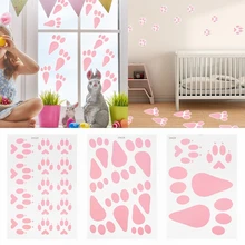 3Pcs Happy Easter Wall Stickers Pink Rabbit Footprint Floor Window Sticker for Easter Party Home Room DIY Wall Decals Decoration