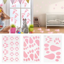 3Pcs Happy Easter Wall Stickers Pink Rabbit Footprint Floor Window Sticker for Easter Party Home Room DIY Wall Decals Decoration