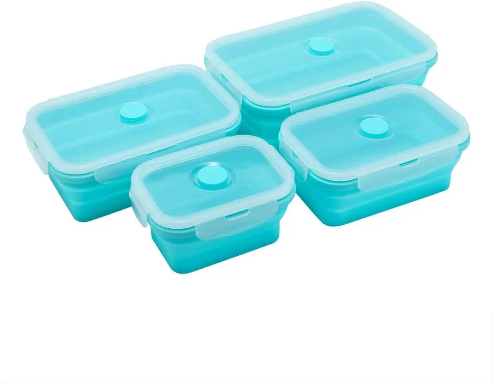 4 Pcs Silicone Collapsible Food Storage Containers with Lids Silicone Lunch  Box Bento Box BPA free for Kitchen Pantry - AliExpress