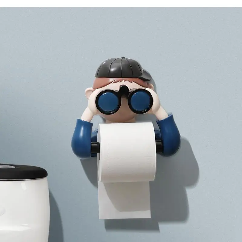 

Toilet Tissue Box Roll Paper Rack Cute Cartoon Roll Paper Tube Wall-mounted Wash Towel Rack Free Punch Bathroom Decoration