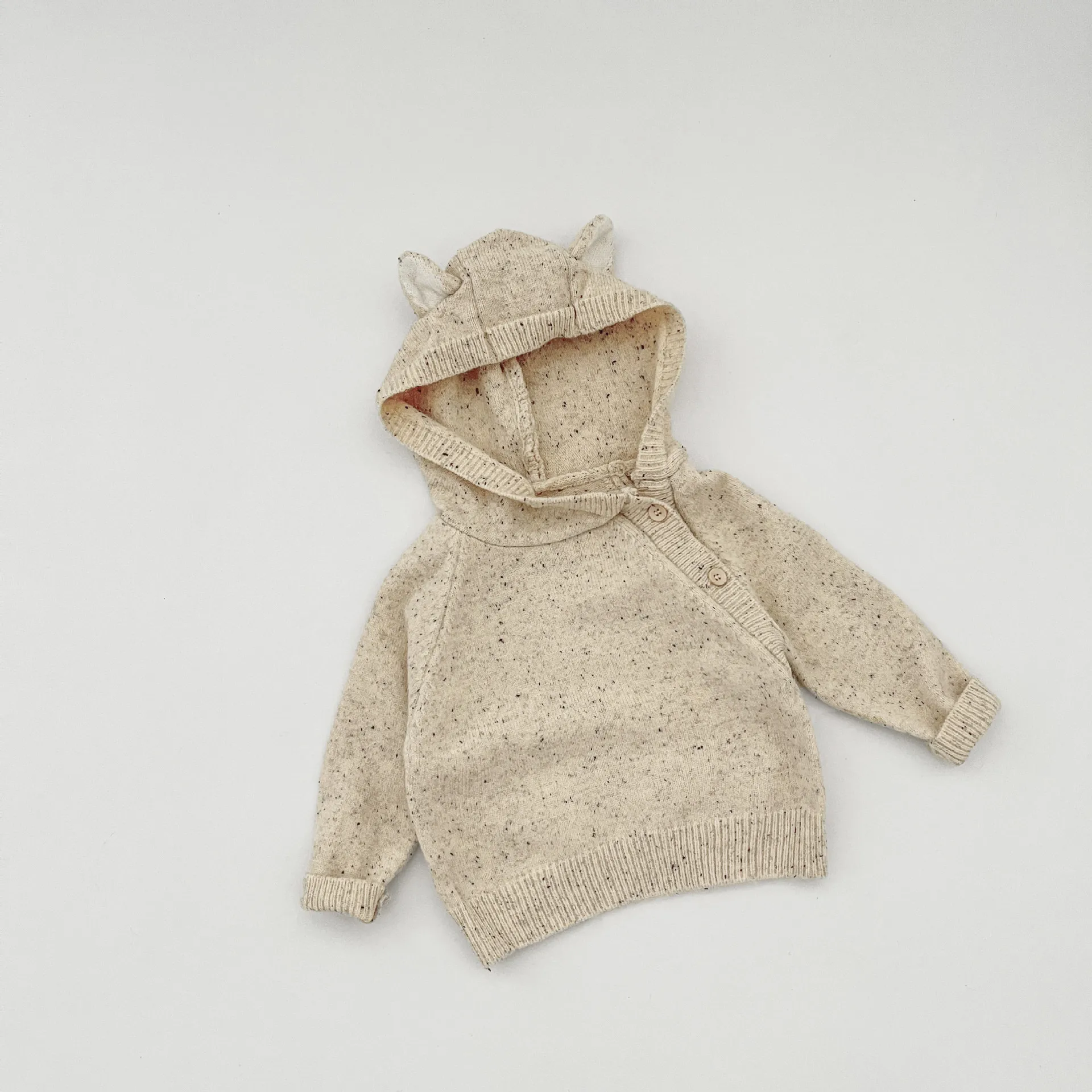 한국 아동용 스웨터 2025 가을 겨울 신상  루즈 베어 이어 후드 스웨터 니트 탑 코트