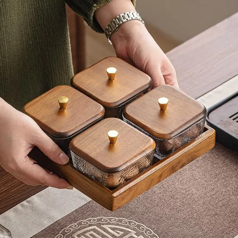 Walnut Fruit Tray Snack Tray Household Divided Dry Fruit Inventory Candy Glass Bowl Water Plate kitchen tray